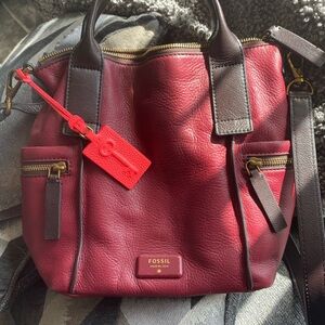 Fossil Emerson Satchel in wine/dark drown
